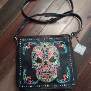 Embroidered Black Crossbody Bag